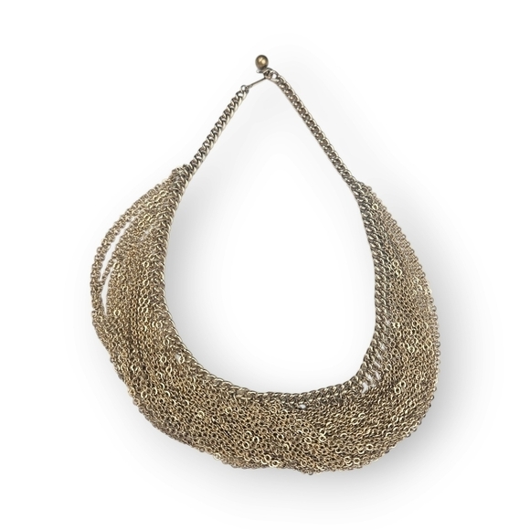 Vintage Cascading Chain Bib Necklace Gold Plated Multichain Choker 14.5" Long - Picture 8 of 9